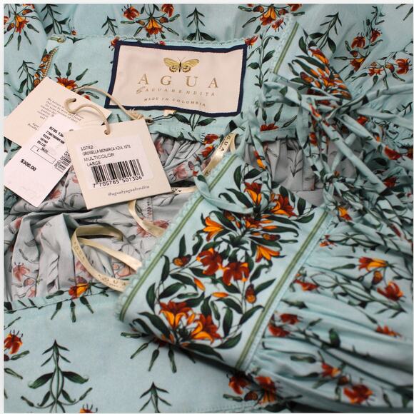 Large NEW Agua by AguaBendita Grosella Floral Tie Tiered Miniskirt Monarca Azul - Picture 9 of 11